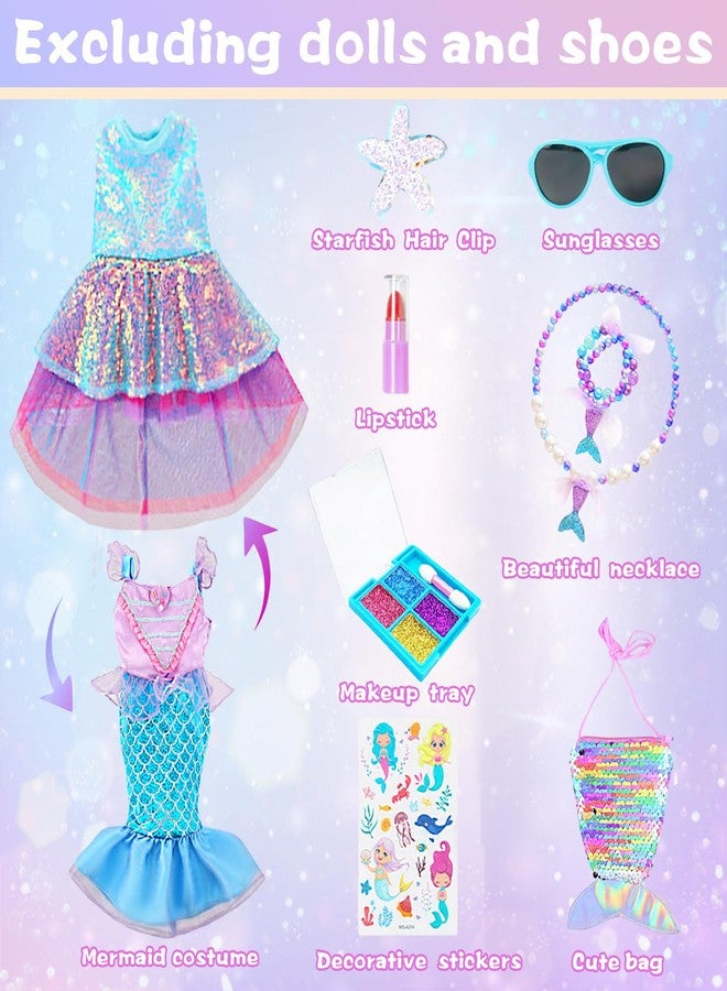 DONTNO American 18 Inch Doll Makeup Accessories and Mermaid Clothes Set,Included 2 Pieces Clothes,Mermaid Messenger Bag,Starfish Hairpin,Lipstick,Necklace,Bracelet,Eye Shadow and Sticker(NO Doll and Shoes) - Image 2